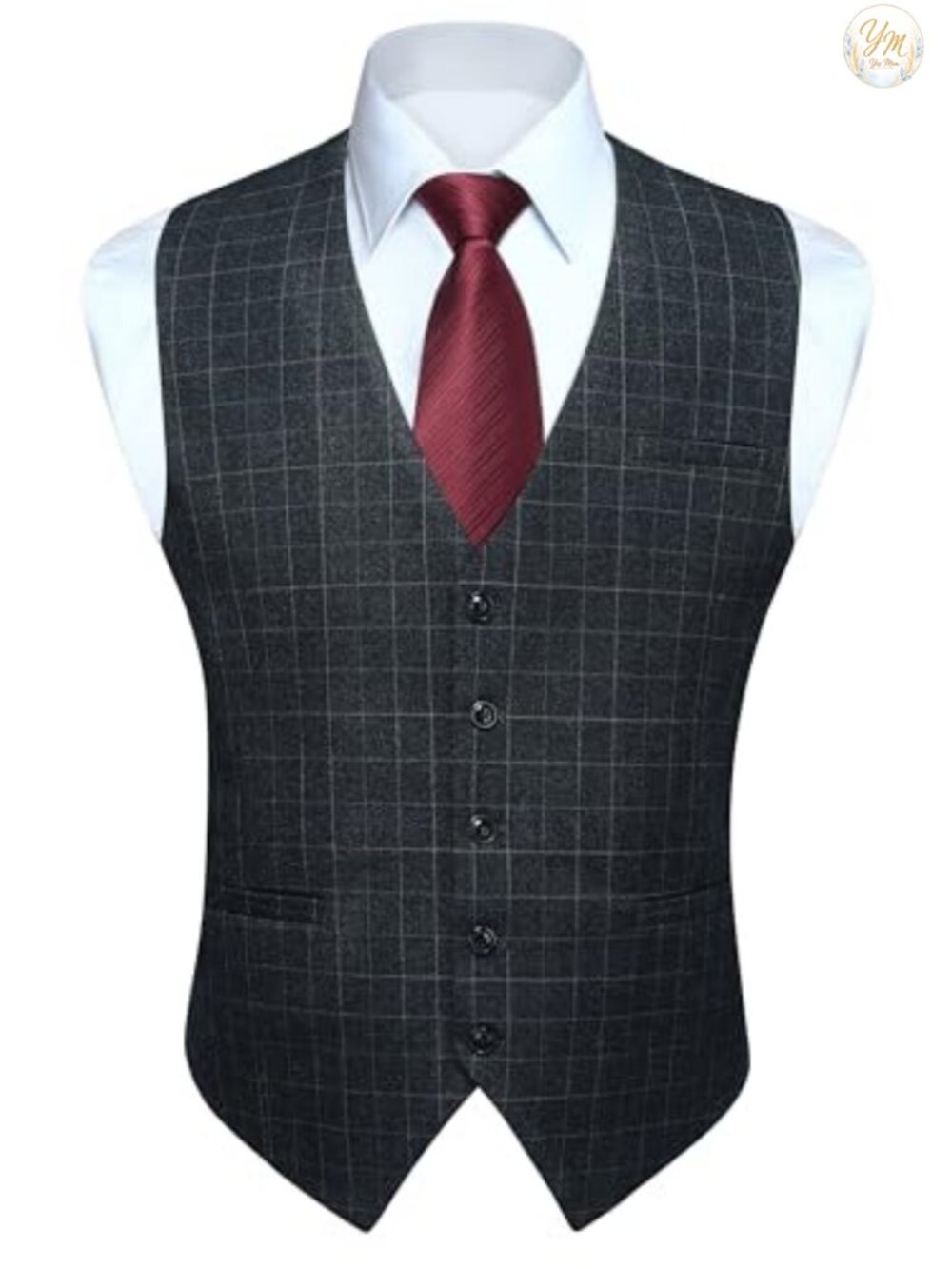 Men's Slim Fit Plaid Suit Vest Button Front Formal Business Waistcoat for